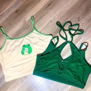Two green crop top / tank top  . Softest material. Size small.